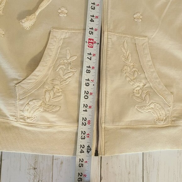 Sundance Embroidered Zip Up Hoodie Sweatshirt Jacket Cream Med Womens Cottage - Picture 7 of 10